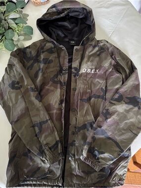 Obey Men's Camouflage Hooded Windbreaker - Olive/Black/Brown